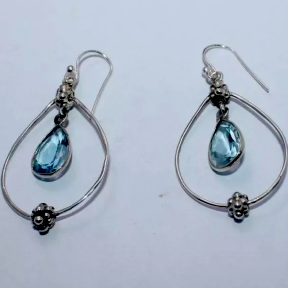 STERLING SILVER BLUE TOPAZ DANGLING EARRING MRSP $450, Weight: 7.35g - Picture 1 of 1